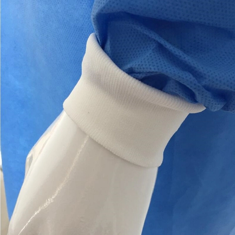 Non-Woven Lab Coat with Knitting Collar and Cuff Lab Coat with Pocket