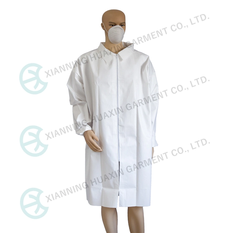 Disposable Lab Coat Nonwoven SMS Microporous Visiting Coat with Knitted Cuff and Collar Multiple Colors Available