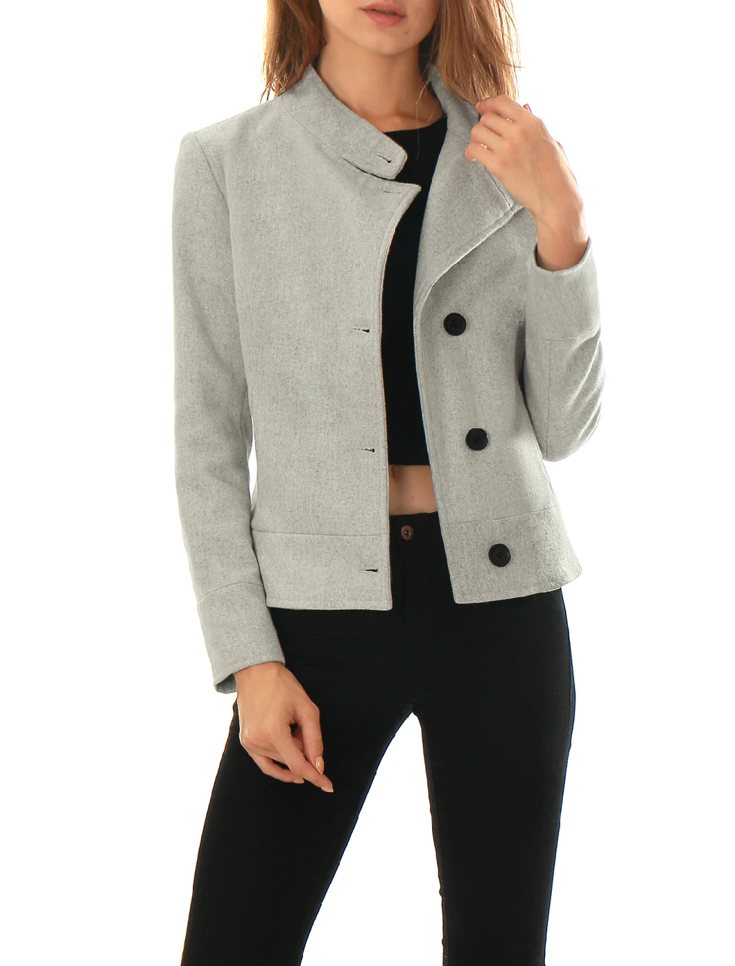 High Quality Women Stand Collar Single Breasted Utility Coats Factory
