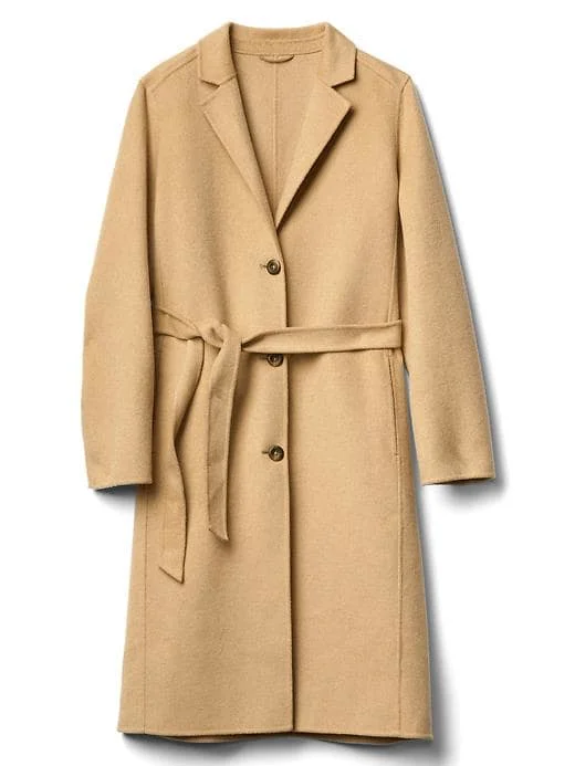 Women Classic Wool Coat with Lapel Collar Coat