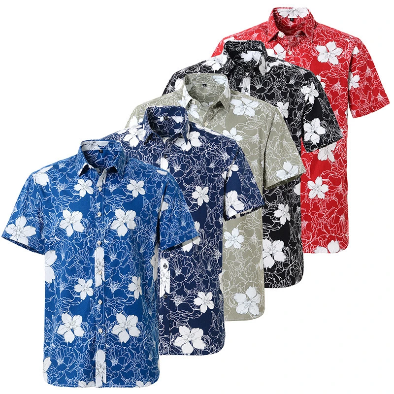 Men's Summer Short Sleeve Hawaii Short Sleeve Cotton Shirt