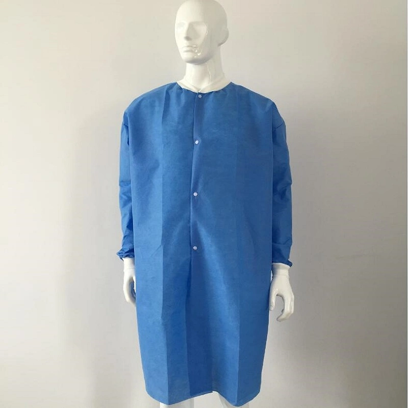 Disposable Laboratory Coat Visitor Coat with Knitted Cuff, Single/Double Collar
