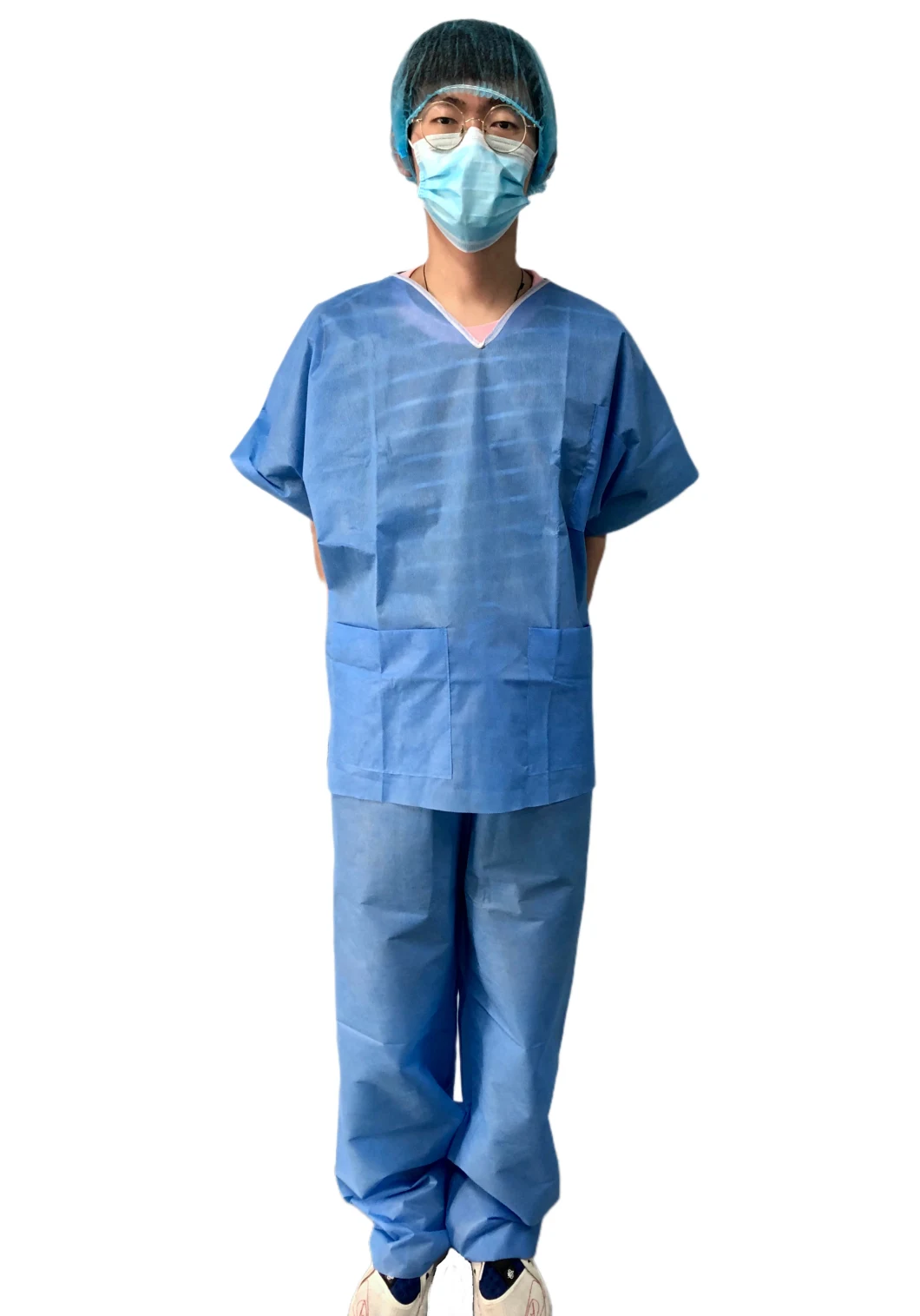 Non Woven Nursing Uniforms Sets Scrubs Isolation Gown Nurse Nursing Suit with Short Sleeves