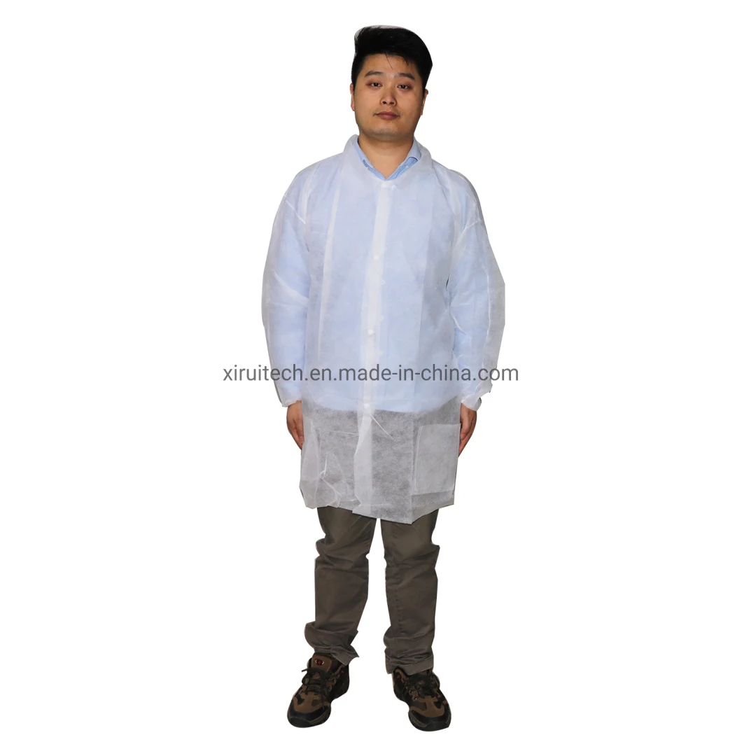 White Color Disposable Nonwoven Laboratory Coat Factory Vister Wearing Cloth, PP Lab Coat Workwear Uniforms