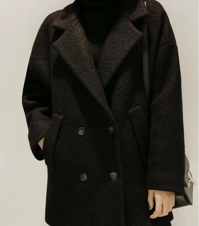 Lady Fashion Short Winter Coat Woolen Double Breasted Wear