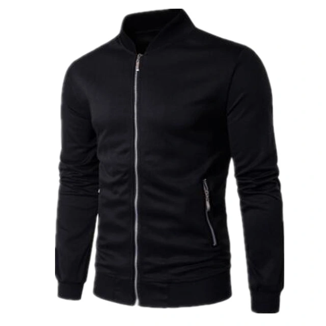 New Cardigan Long Sleeve Zipper Black Hoodie Fashion Pure Color British Trend Stand Collar Coat