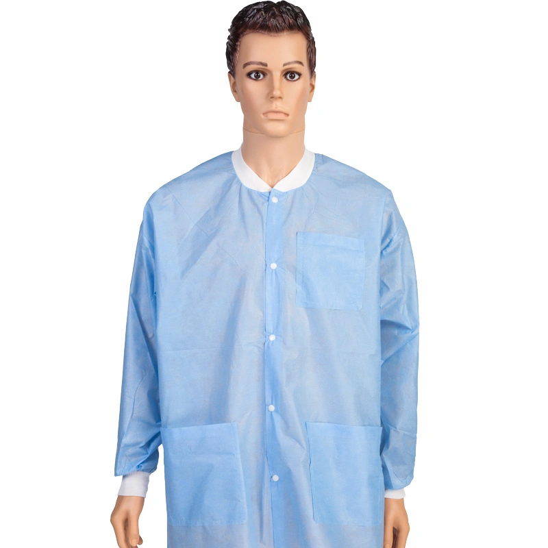 Non-Woven Lab Coat with Knitting Collar and Cuff Lab Coat with Pocket