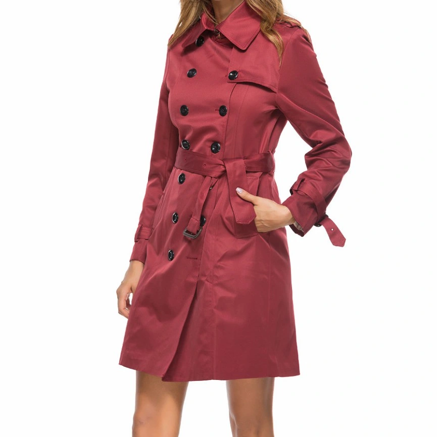 Women Trench Coat Casual Turn-Down Collar Long Sleeve Long Coat Double Breasted Windbreaker Coat