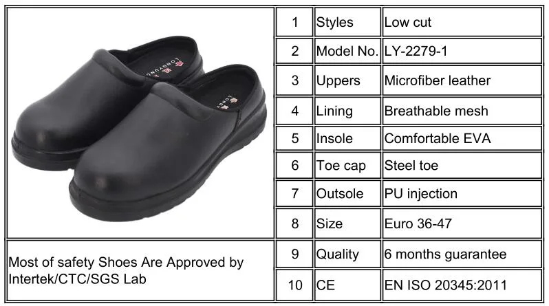 Black Nurse Safety Shoes Ce Standard White Food Industry Chef Kitchen ESD Safety Shoes