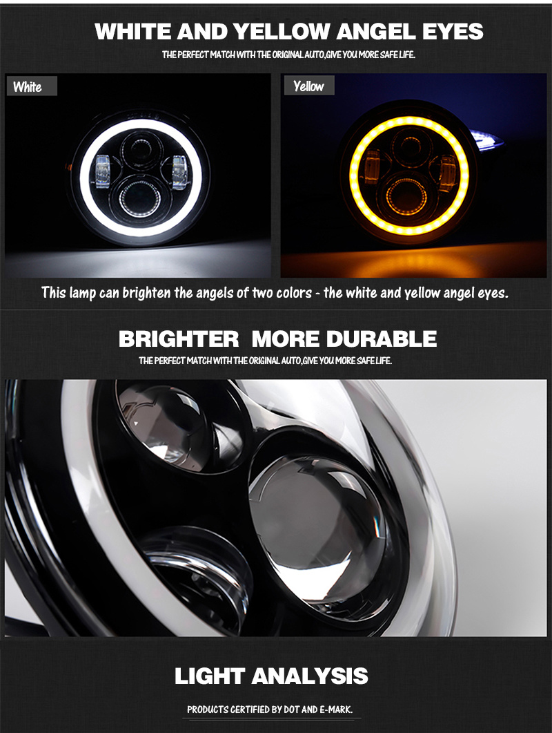 2018 New Dual Color DRL Offroad Jeep Wrangler Cj Jk Tj Halo Ring 7 Inch LED Round Headlight