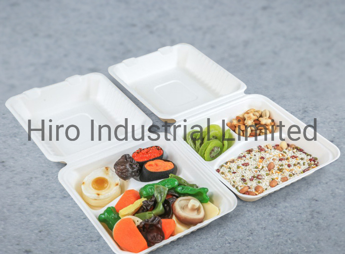 3 Compartment Bleached Sugarcane/Bagasse Lunch Box Biodegrdable Sugarcane Tableware