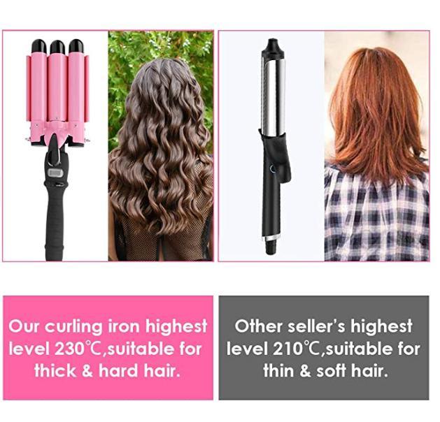 3 Barrel Curling Iron with LCD Temperature Display Crimper Curling Iron Temperature Adjustable Hair Crimpe Fast Heating Crimper Hair Iron with Heat