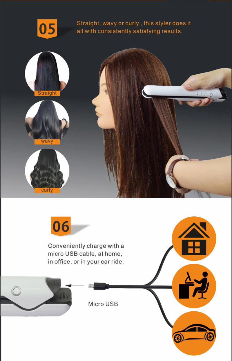 Mini Wireless USB Rechargeable Portable Flat Iron Hair Straightener