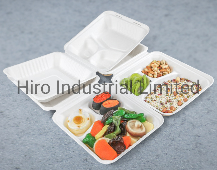 3 Compartment Bleached Sugarcane/Bagasse Lunch Box Biodegrdable Sugarcane Tableware