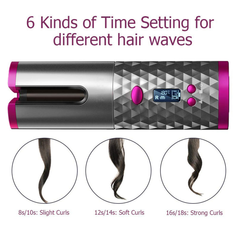 Auto Rotating Hair Curler Cordless Hair Waver Curling Iron LCD Styling
