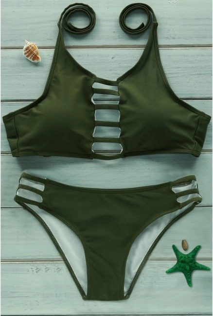 Green High Neck Bikini Set