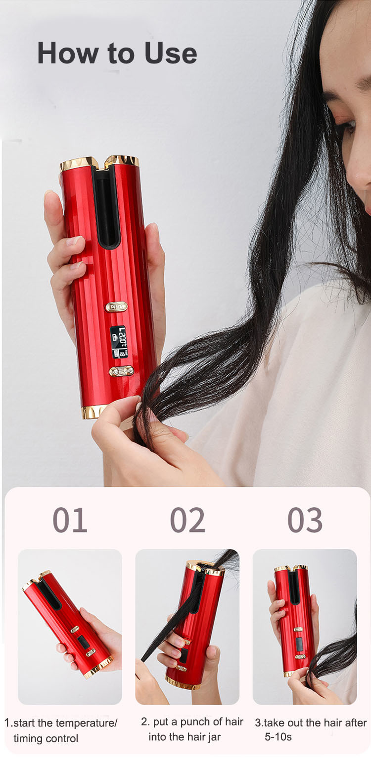 Auto Shut-off Portable Hair Curling Wand Rechargeable Automatic Curling Iron Cordless Ceramic Hair Curler with Fast Heating