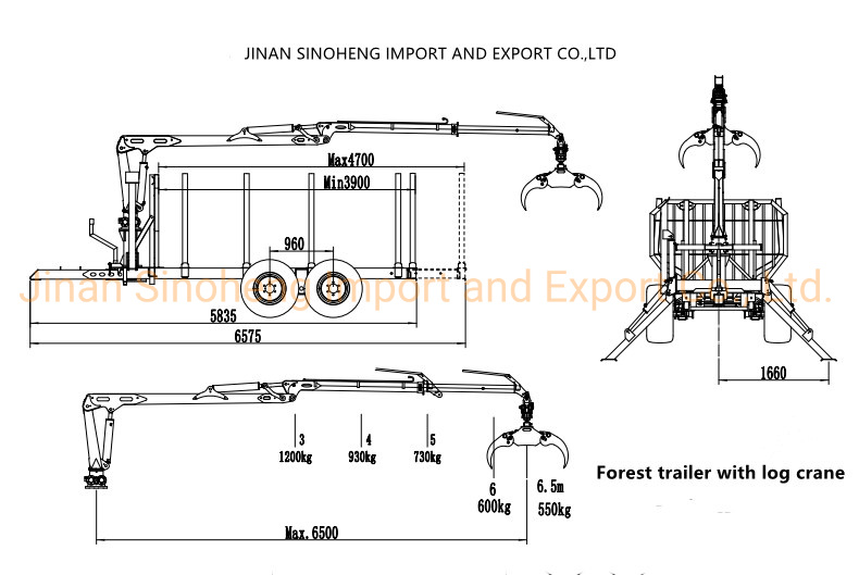 Timber Trailer with Rotary Log Grapple Crane for Palm Fruit / Log/ Timber/ Sugarcane / Cane/ Bamboo
