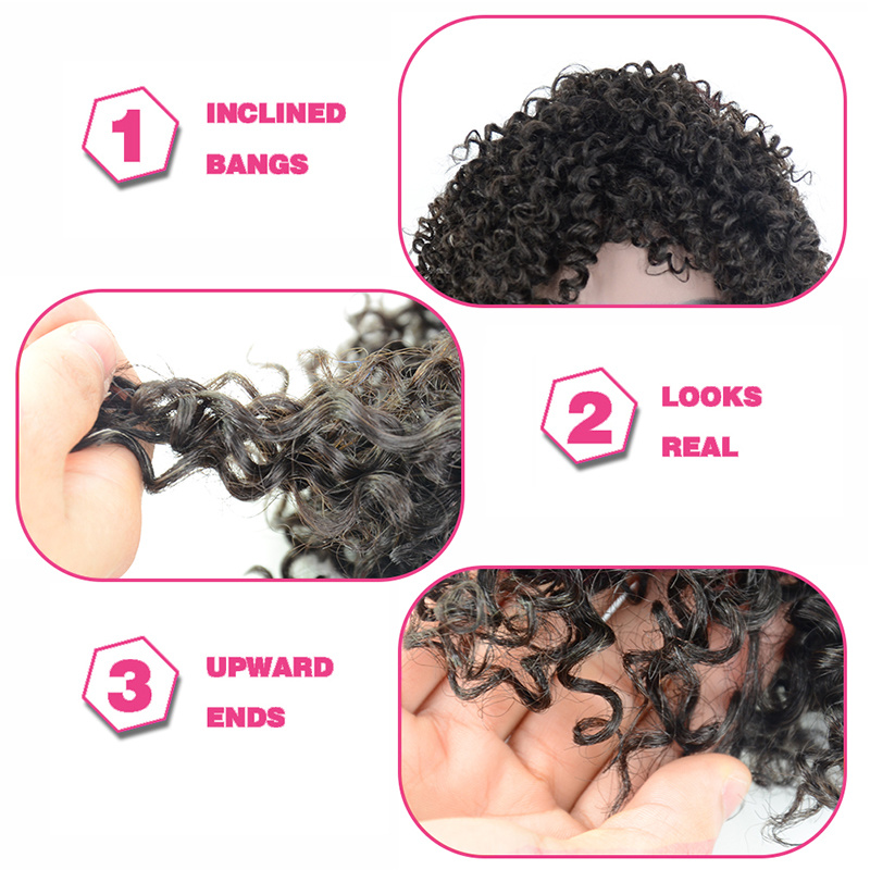 Angelbella Short Human Hair Wigs 150 Density Kinky Curly Wig for Women Wear 10 Inch Natural Black Brazilian Remy Hair Short Wigs
