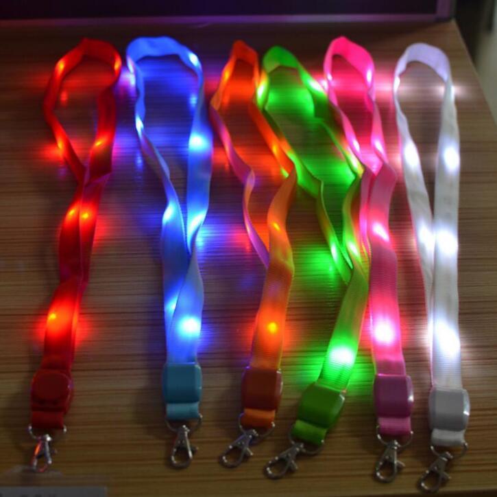 LED Light up Neck Strap Band Lanyard Key Chain ID Card Hanging Ropes Flash Luminescent Cords String