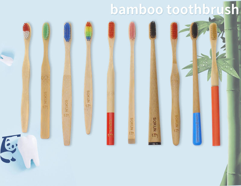 CE OEM Natural Wooden Bamboo Toothbrush with Charcoal Fibre Bristles