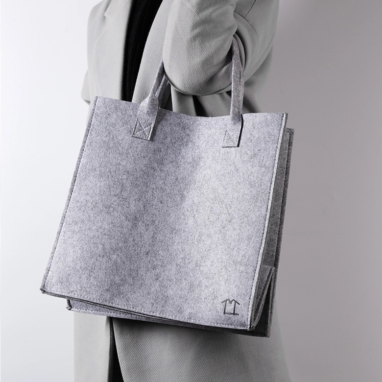 Recycled Custom Logo Tote Bags Felt Gray Ladies Shoulder Felt Shopping Bag