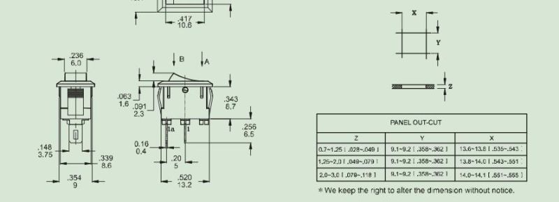 250V 6A Double Pole Double Throw on off Rocker Switch