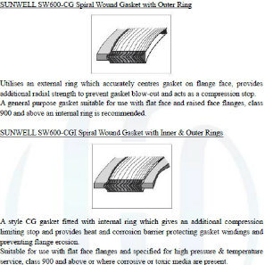 316 (L) Graphite Cgi Spiral Wound Gaskets with Inner and Outer Ring (SUNWELL)