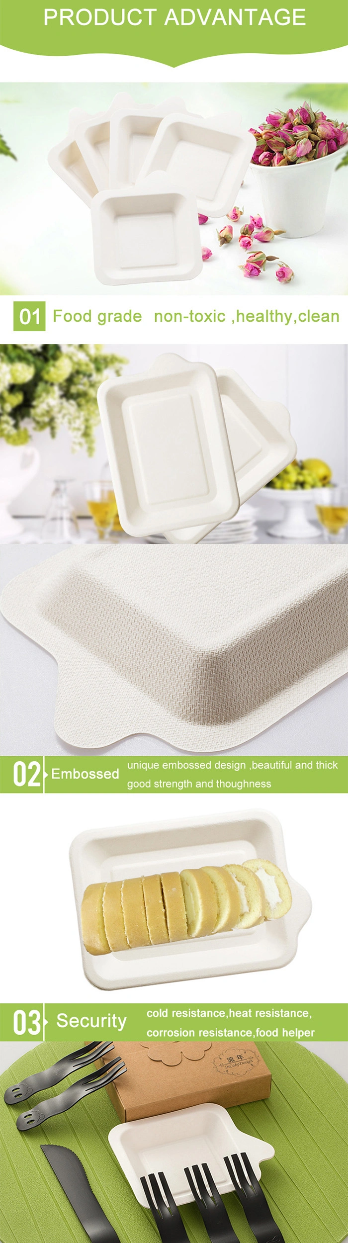 Heavy Duty Biodegradable Disposable Plates Sugarcane 3 Compartment Trays Plates