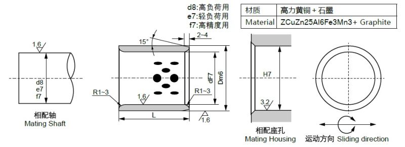 Centrifugal Casting Cuzn25al5 Bronze Oilless Self Lubrication Bushing with Graphite Custom Size Bearing Bush