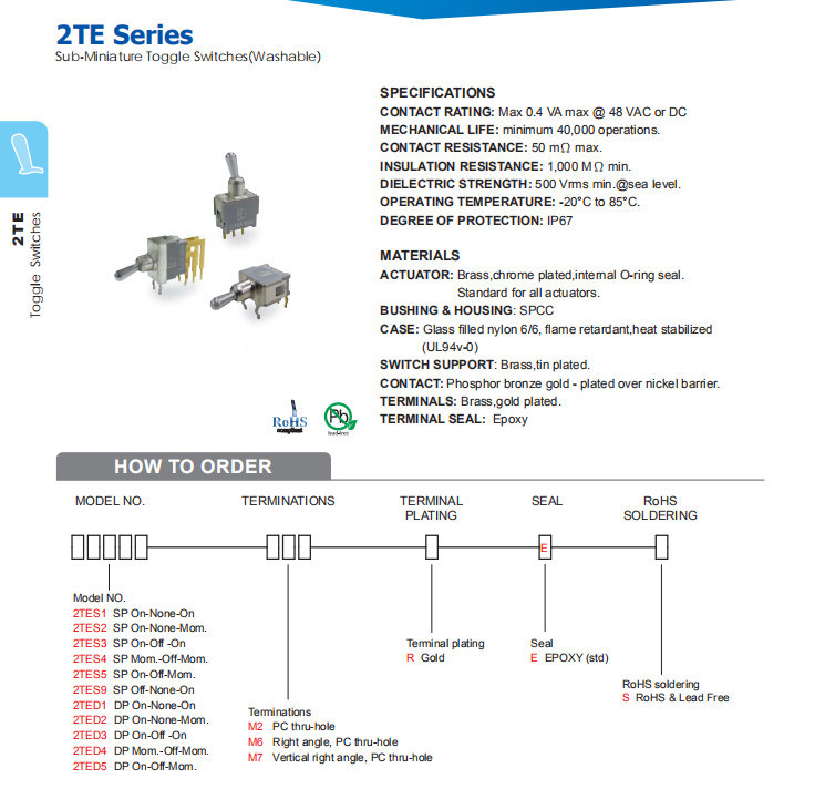 Gold Contact Reset Double Pole Toggle Switch for Household Applications