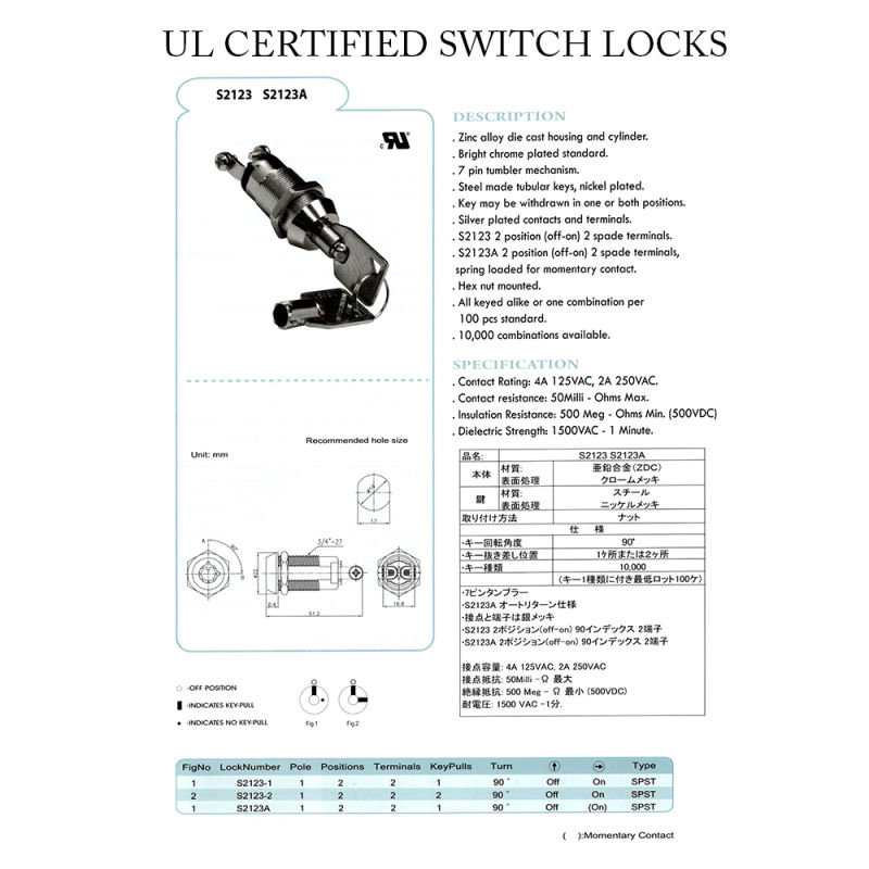 Locking Electronic off on Double Pole Key Lock Switch