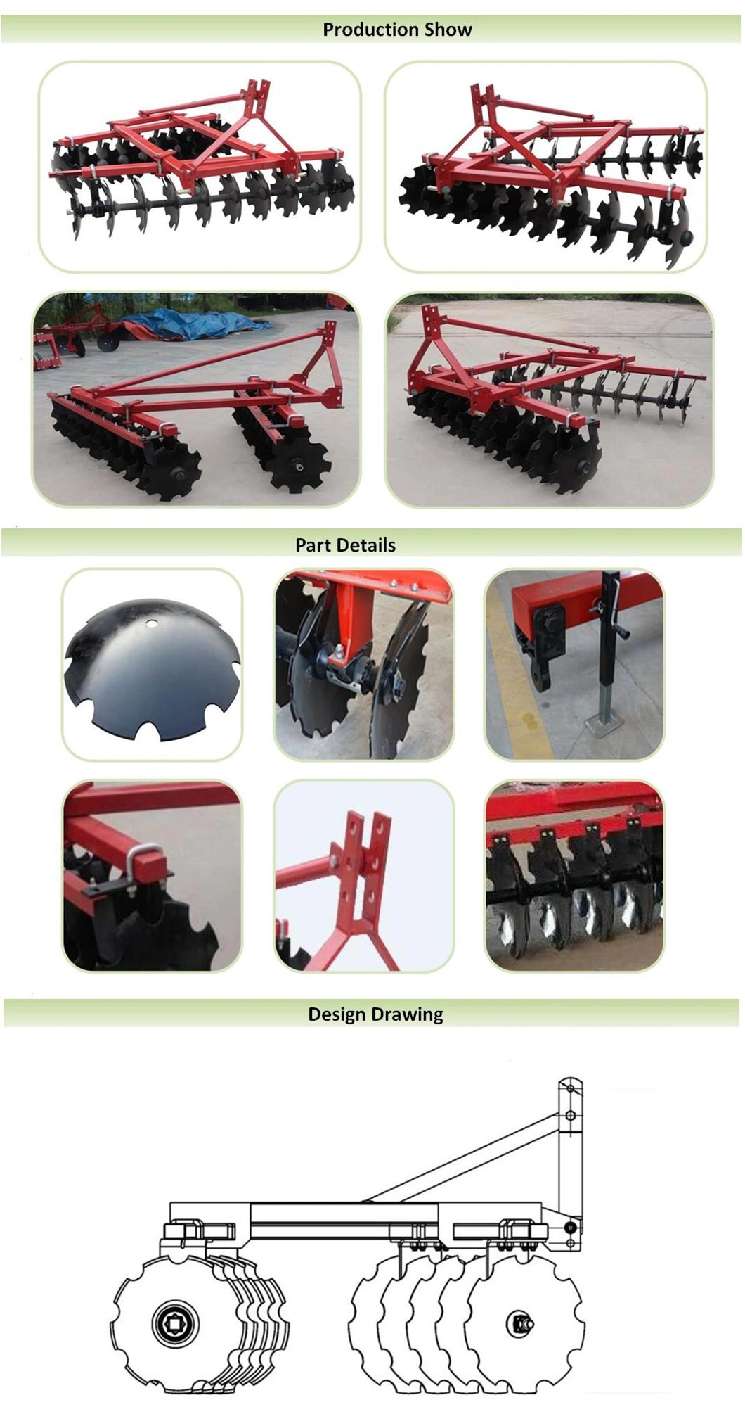 Agricultural Disc Harrow / Tractor Disc Harrow/ Light Disc Harrow with 20 PCS Disc (factory selling customization)
