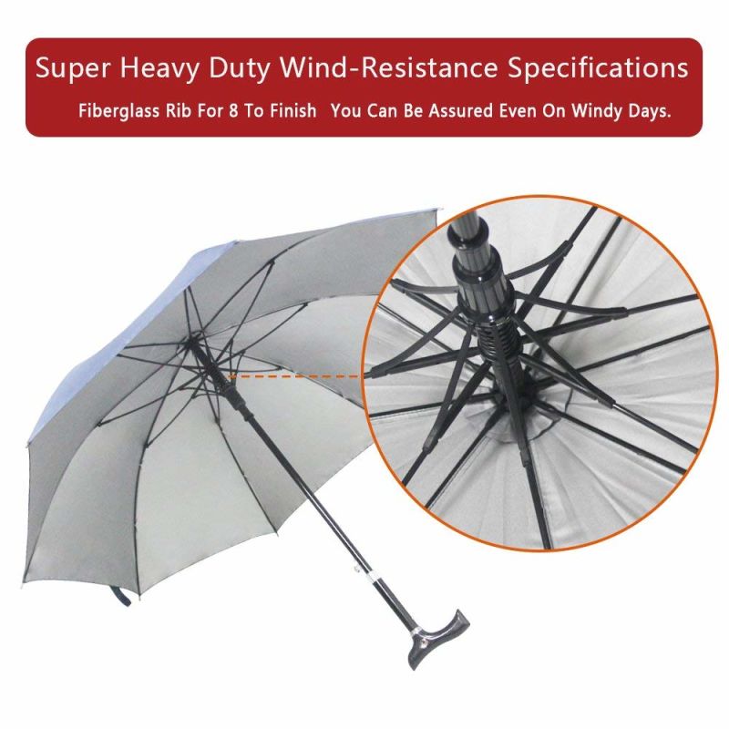 49 Inch Adjustable Walking Stick Umbrella, Windproof UV Protection Cane Umbrella