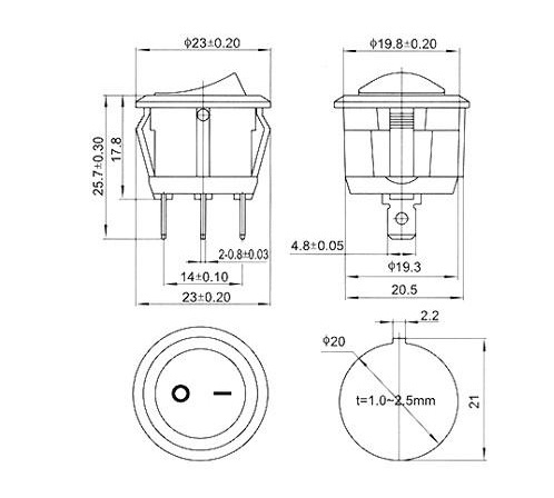 16A/250V 20A/125V AC Double Pole Single Throw Dpdt Rocker Switch