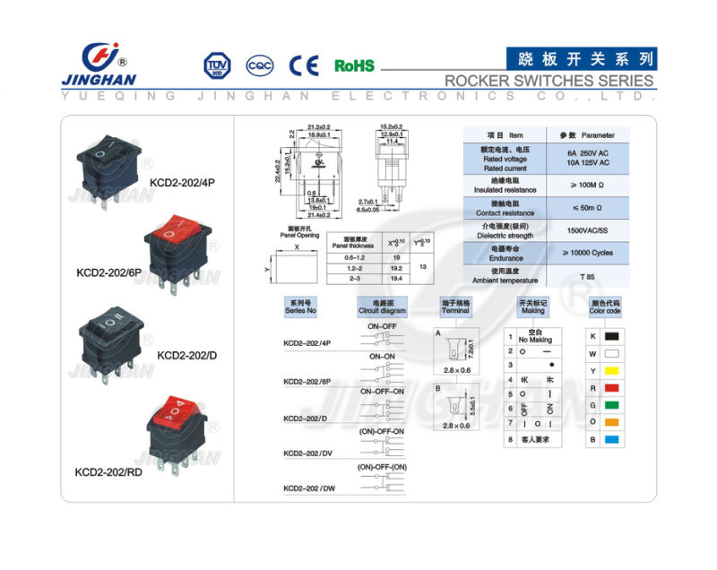 Kcd2-202 Double Pole Single Throw Rocker Switch