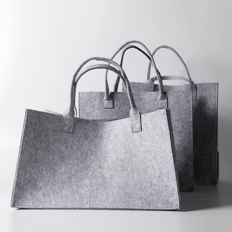 Recycled Custom Logo Tote Bags Felt Gray Ladies Shoulder Felt Shopping Bag