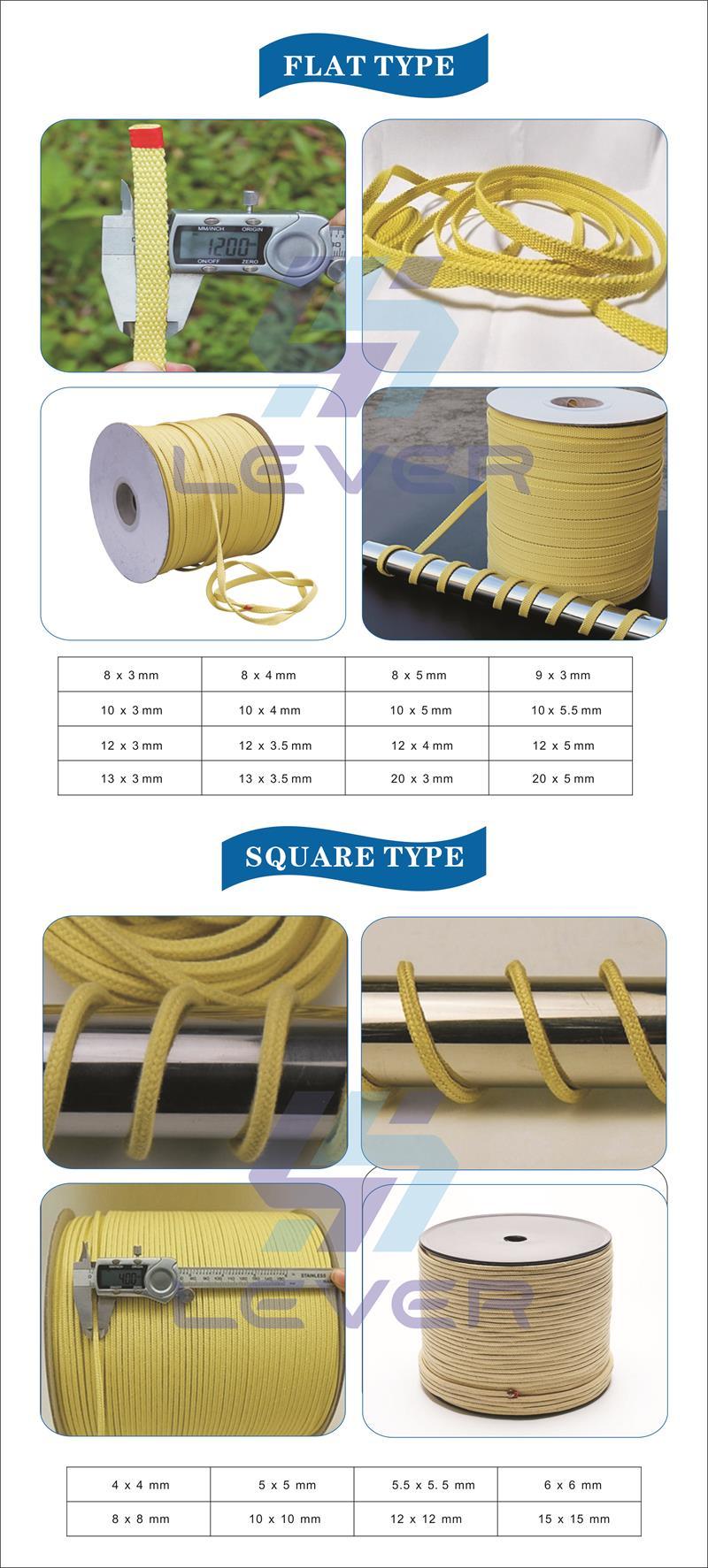 Heat Resistant Square Aramid Ropes, High Temperature Resistant Aramid Roller Ropes, Yellow Aramid Roller Ropes for Sale