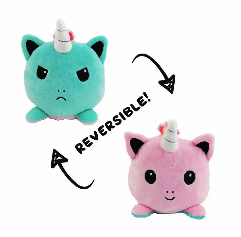 Cute Colorful Diffrent Animal Reversible Unicorn Plush Doll Double Faced Smile Angry Plush Toy Mood Octopus