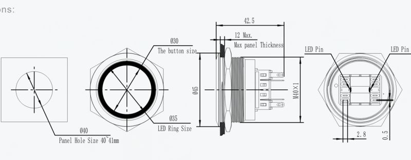 40mm Latching Double Pole off-on LED Light Push Button Metal Switch