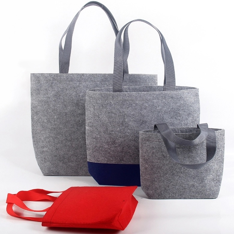 Recycled Custom Logo Tote Bags Felt Gray Ladies Shoulder Felt Shopping Bag