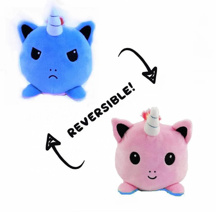 Cute Colorful Diffrent Animal Reversible Unicorn Plush Doll Double Faced Smile Angry Plush Toy Mood Octopus