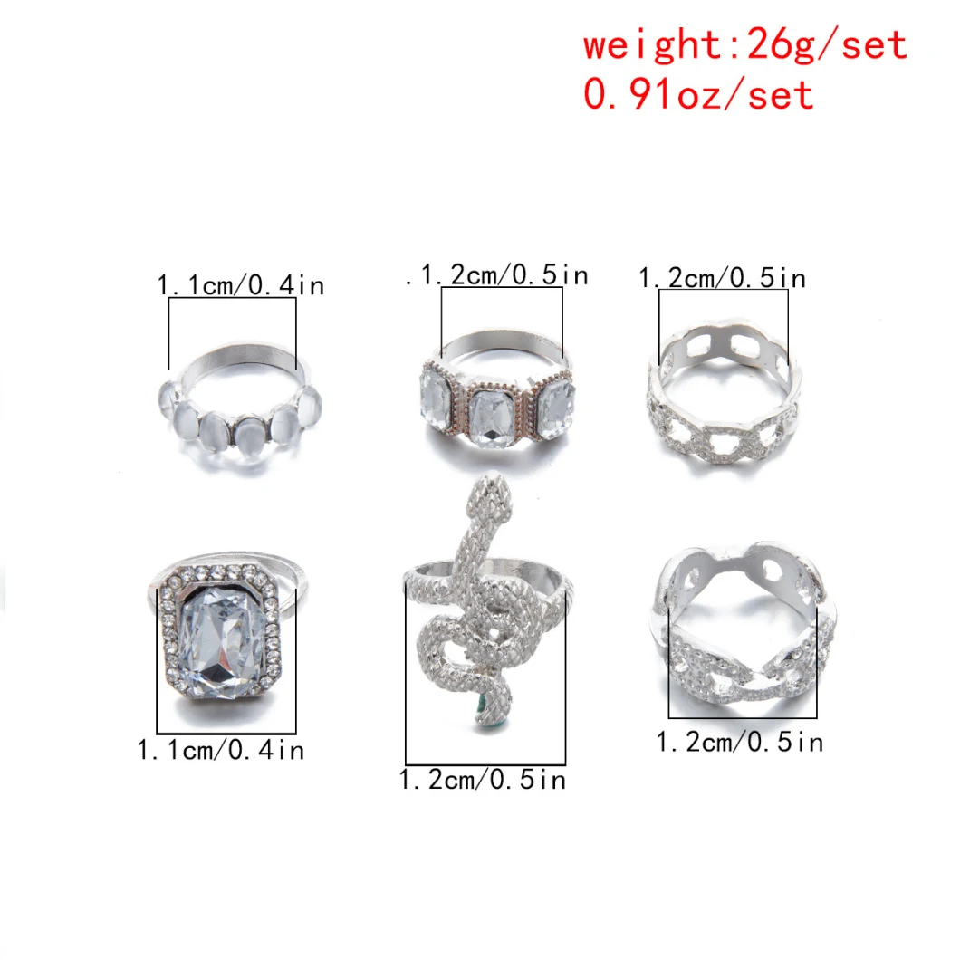 2021 New Personality Snake Ring Hollow out Ring Geometric Ring with Diamond Multi-Element Ring Set