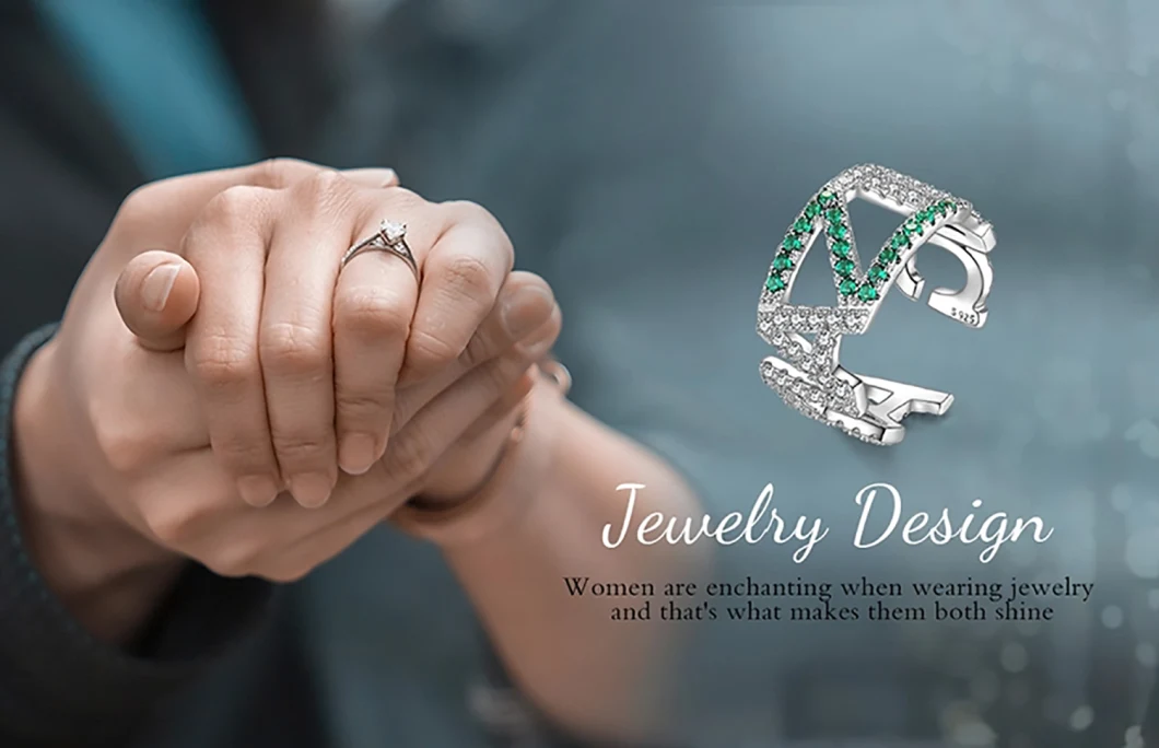 925 Sterling Silver Rings Simulated Emerald Capital Letter Rings Amazing Cubic Zirconia Rings