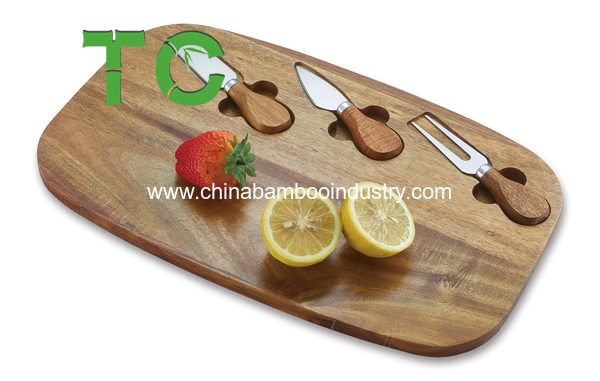 Customized Acacia Cheese Board and Knife Set Charcuterie Platter & Serving Platter Cheese Serving Utensil Set