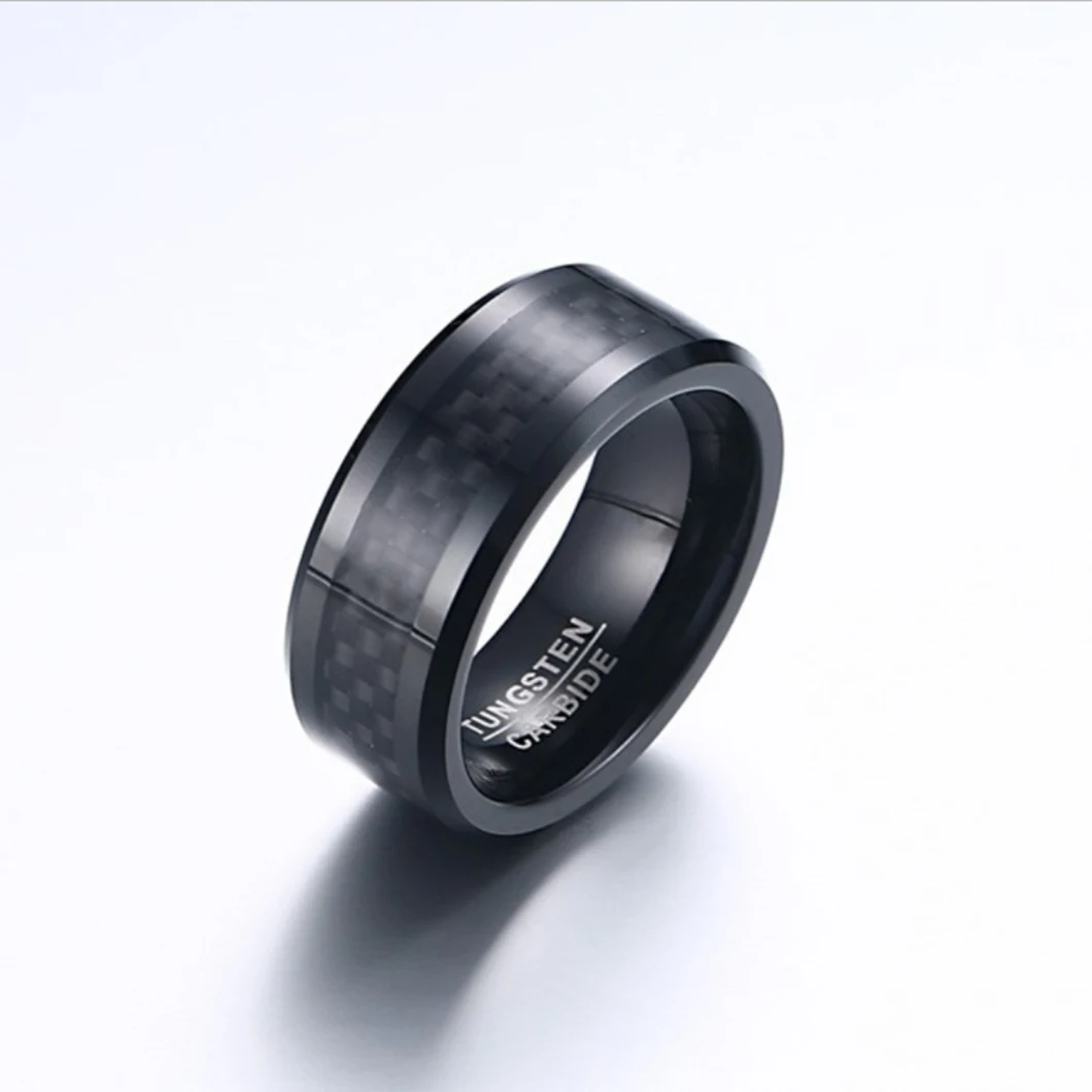 Jewelry 8mm Carbon Fiber Tungsten Steel Ring Black European and American Ring Jewelry Ring Tst8252