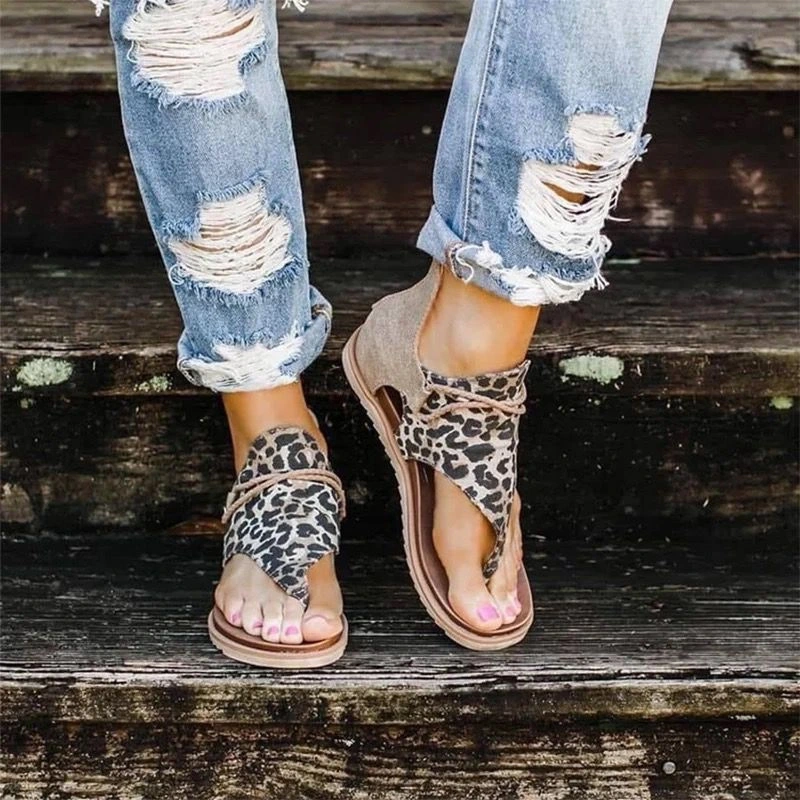 New Large Size Leopard Print Sandals Flat Non-Slip Casual Sandals