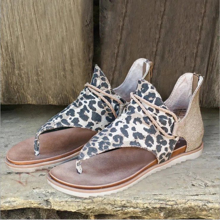 New Large Size Leopard Print Sandals Flat Non-Slip Casual Sandals