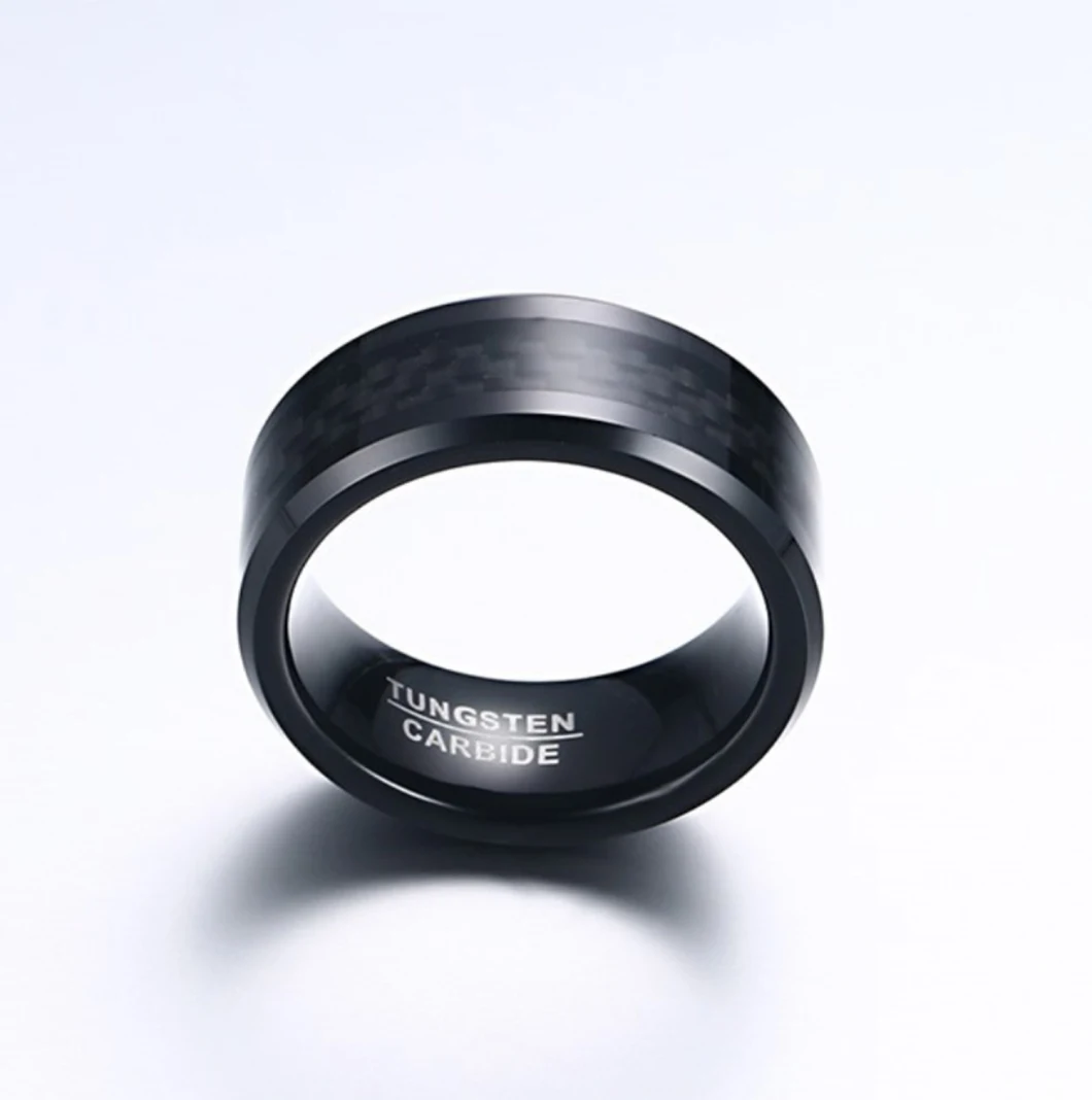 Jewelry 8mm Carbon Fiber Tungsten Steel Ring Black European and American Ring Jewelry Ring Tst8252