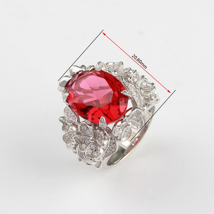 Fashion Diamond Large Size Ruby Stone Jewellery 925 Sterling Silver Rings Jewelry